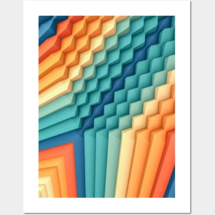 Exponential Edges Red, Blue and Orange Geometric Abstract Artwork Posters and Art